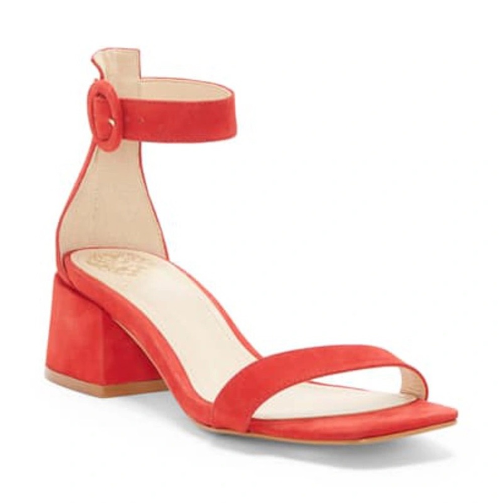 VINCE CAMUTO VALLINA ANKLE STRAP SANDAL IN POMODORO RED, size 7